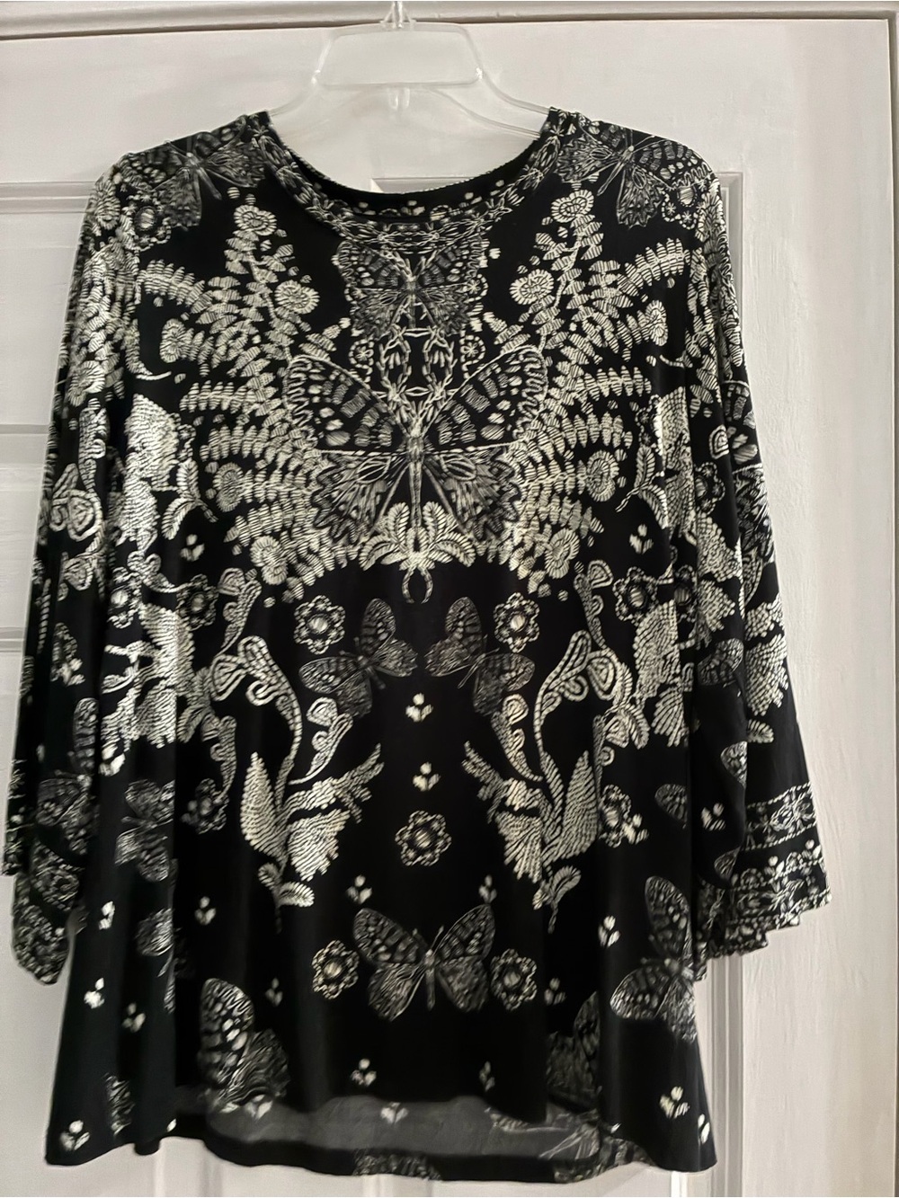 Johnny Was Black and White Butterfly Print Tunic